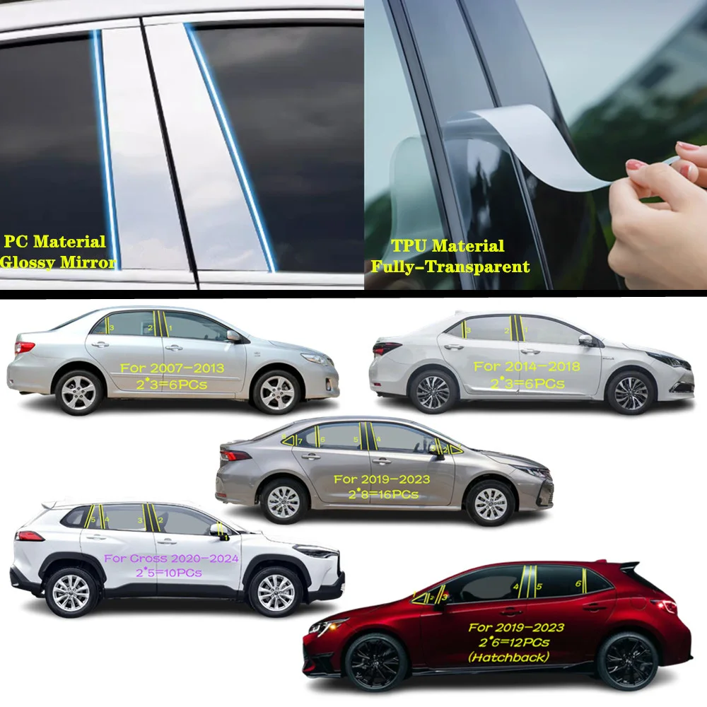 

For Toyota Corolla Altis/Levin 2007-2014-2019-2020-2023 Car TPU/Glossy Mirror Pillar Post Cover Door Trim Window Molding Sticker