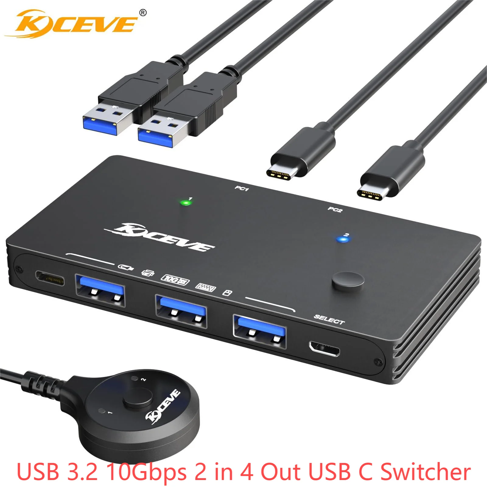 10Gbps USB 3.2 Switch 2 Computers Share 4 USB Devices, USB Switcher Selector for PC Laptop Keyboard Mouse Printer Scanner Webcam