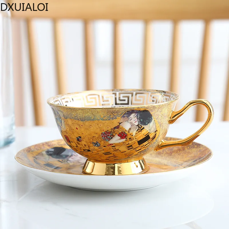 Light Luxury Retro Style Ceramic Mug Gold Handmade Craft Coffee Cup Mug Water Cup Afternoon Tea Cup Saucer Home Decoration 200ml