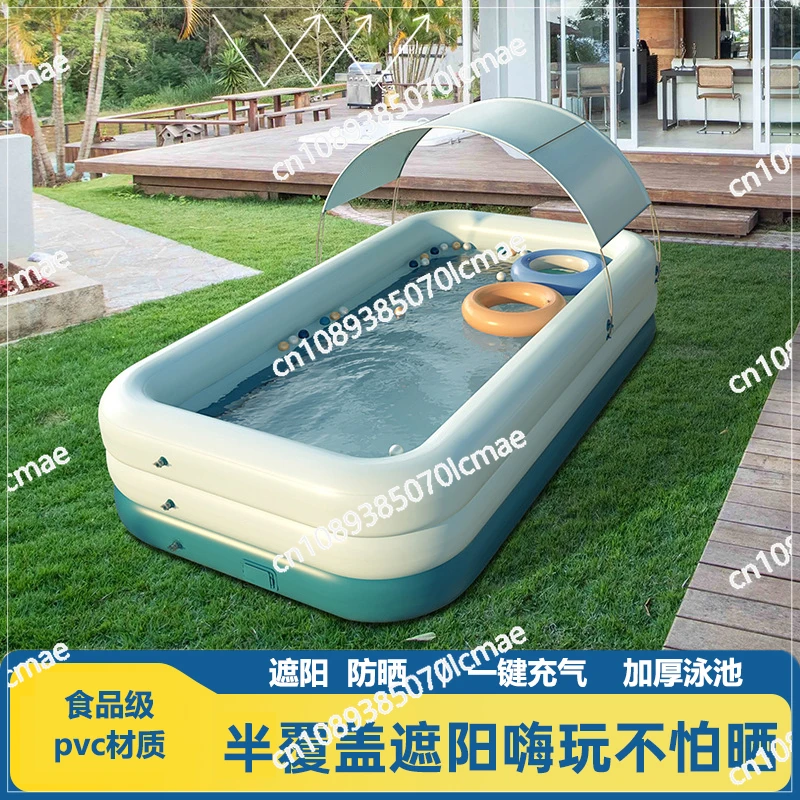 Automatic Inflatable Swimming Pool with Sunshade Umbrella, Large Outdoor Baby Pool for Babies