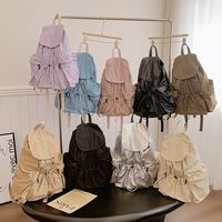 Cute Korean Style Drawstring Backpack Fold Niche Design Light Soft Nylon Bag Solid Color Tote Bag Shoulder Bag Office Worker
