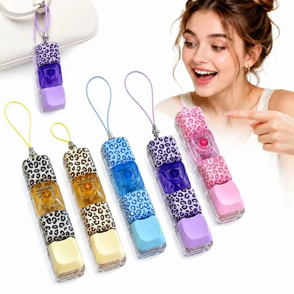 Backpack Pendant Leopard Print Keyboard Key Ring Clickable Button 4 Keys Keyboard Fidget Keychain Fingertip Polka Dot