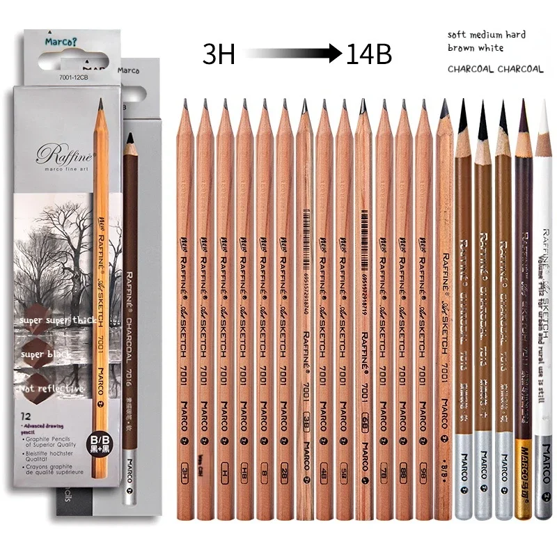 12Pcs Professional Drawing Sketch Pencil Set HB 2H 2B 3B 4B 5B 6B 7B 8B 10B 12B 14B Graphite Hand-Painted Pen School Stationery