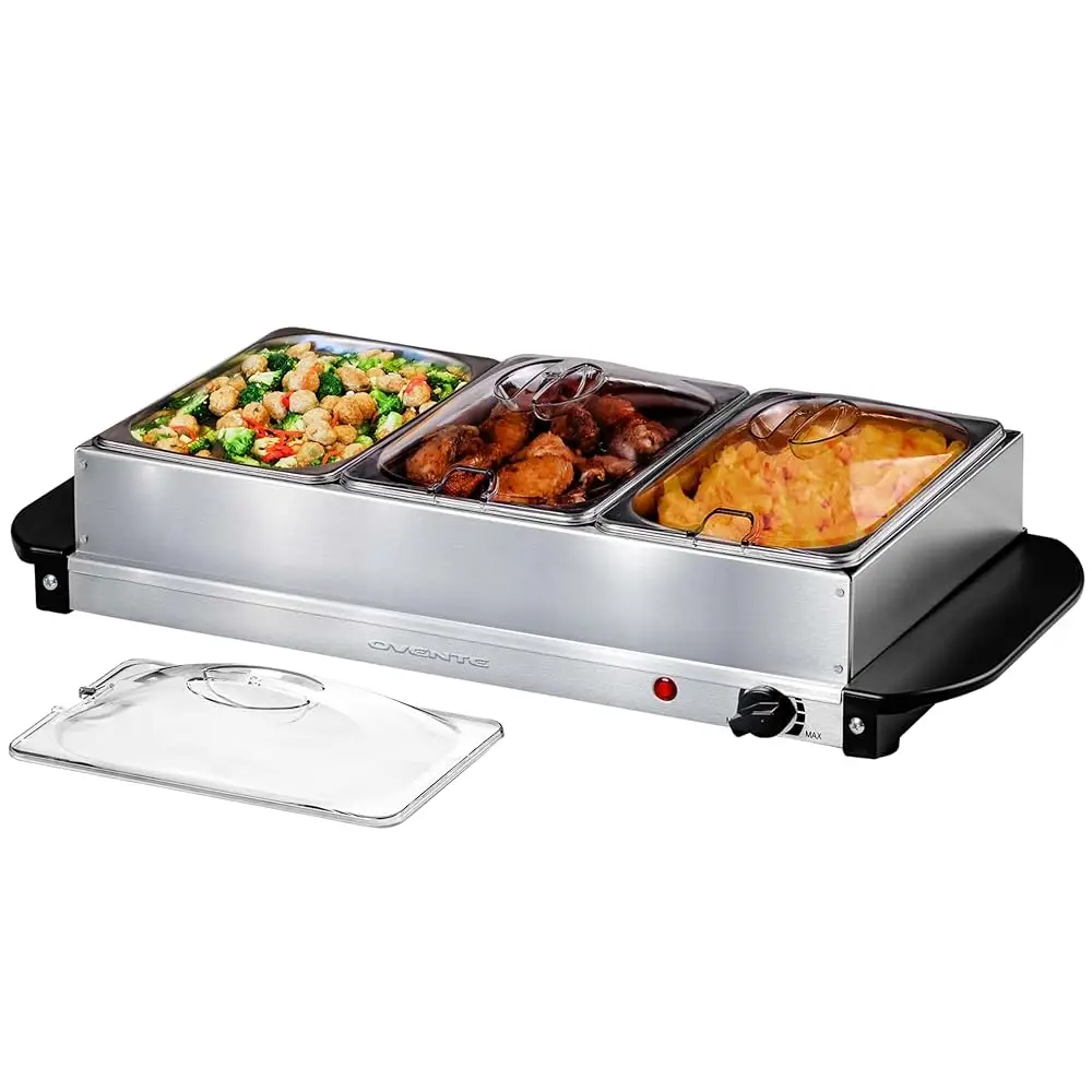 

Electric Buffet Server And Food Warmer, Three 1.5 Quart Chafing Dish Set With Stainl Steel Warming Tray Perfect For Holidays