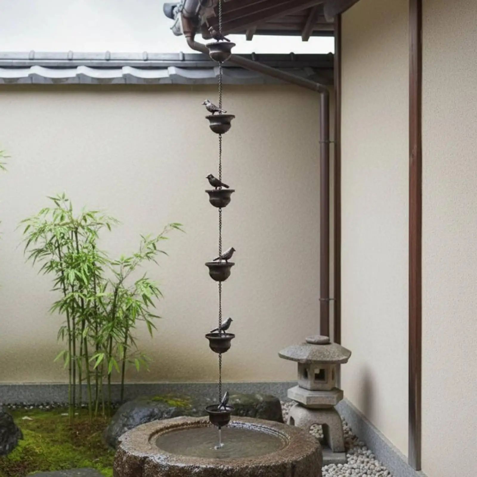 Rain Chain Creates Soothing Water Sounds Bird Cup Rain Chain Weather Resistant Downspout Substitute for Gazebo, Porch, Patio