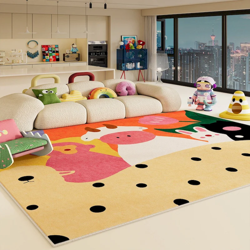 VIKAMA Abstract Cartoon Animal Carpet Colorful Wave Point Carpet Anti Slip Washable Soft Game Carpet Home Decoration