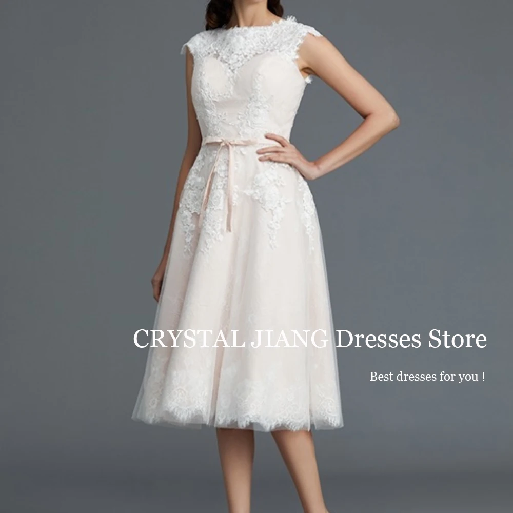 Elegant Short Wedding Dresses Boat Neck Tulle Sleeveless A Line Knee Length Robe De Mariée 2024 Bridal Gowns