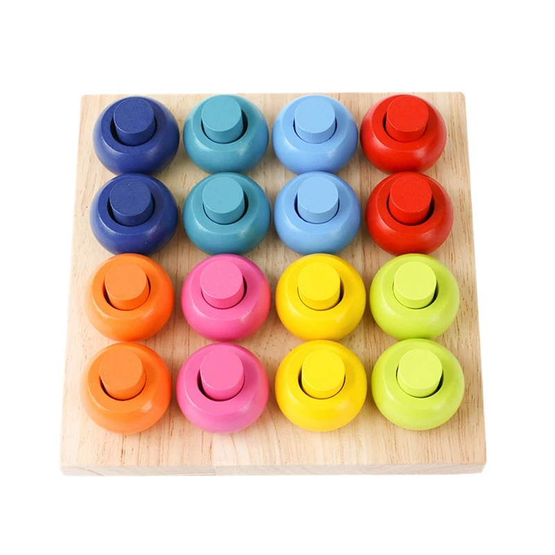 Wooden Color Sorting Stacking Rings Board Educational Learning Counting Toys Puzzle Games For Preschool Kids Toddlers