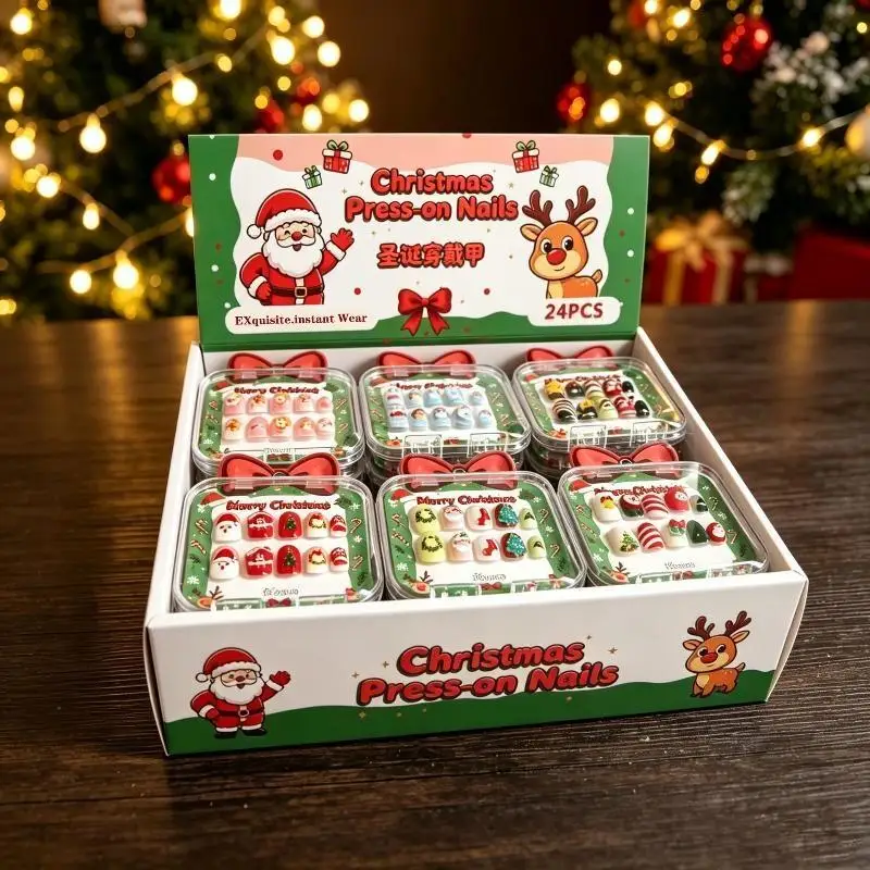 10Pcs Merry Christmas Ins Trend Press On Nails Chic Nail Patch Ladies Cute 3D Christmas Tree Santa Claus Decoration Nail Art