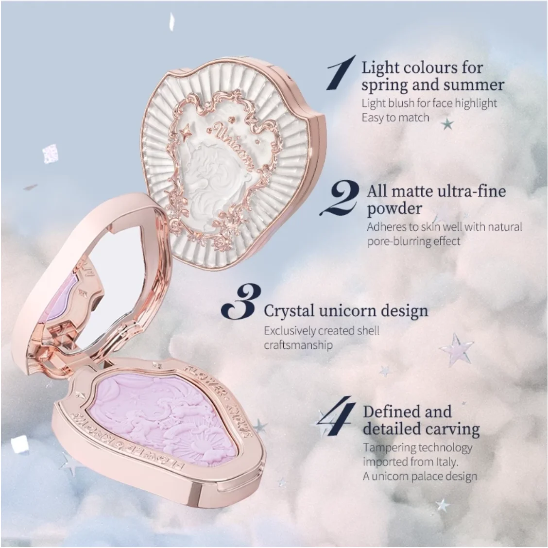 Flower Knows Unicorn-Rouge, natürliches Wangenrouge, Make-up, 6 Farben, 5 g, Make-up, Snowy Pearl, komplett mattes, ultrafeines Puder