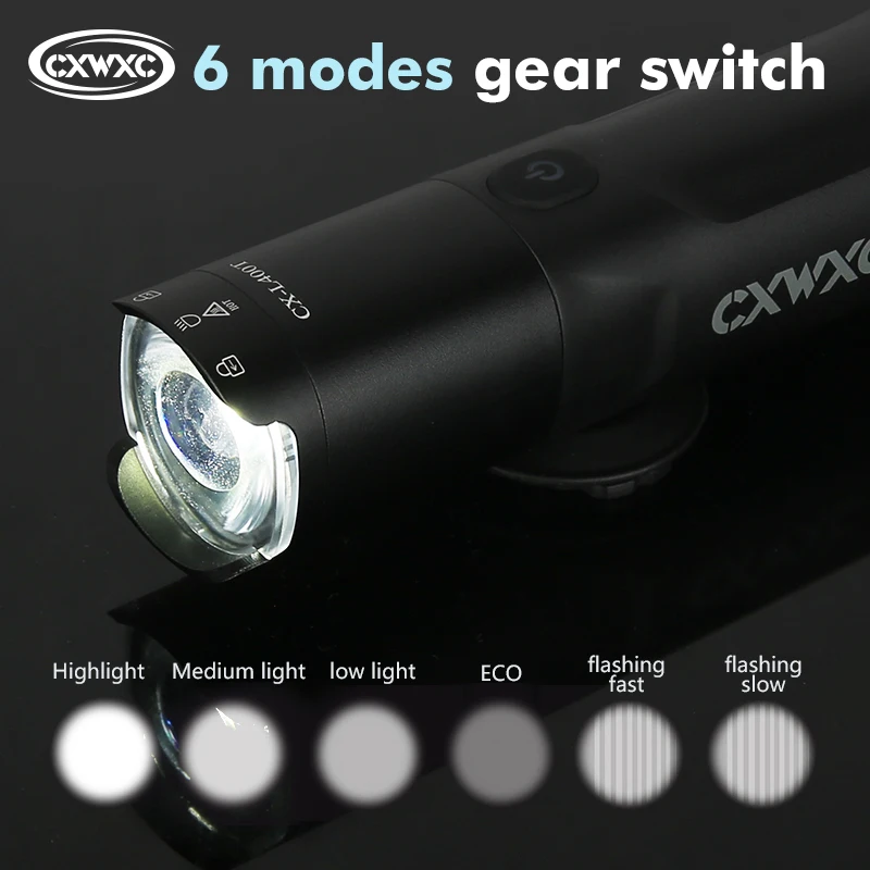 CXWXC 400-800LM Bicycle Headlight High Brightness IP66 Waterproof Road MTB Bike Lamp USB Anti-Glare Cycling Safety Front Lights