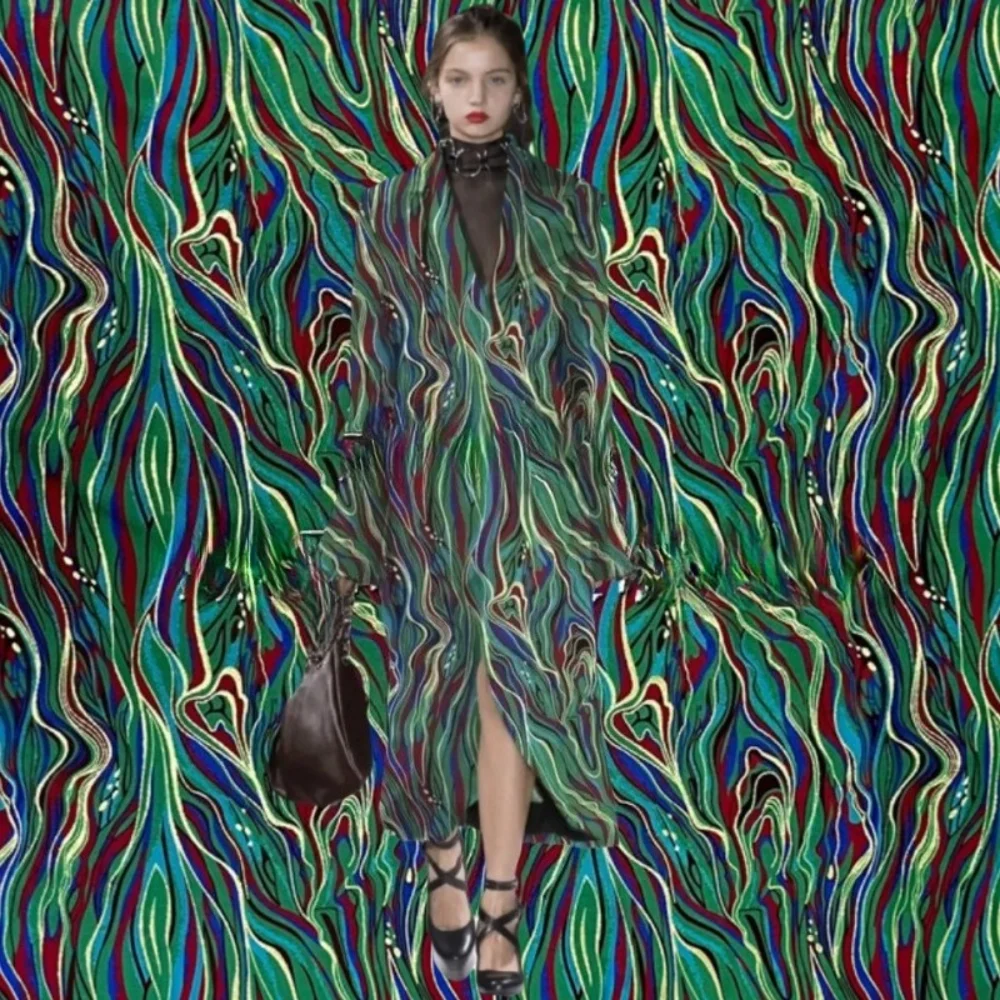 

Темная парча, жаккардовая пряжа, волнистый пиджак, платье, одежда, европейский бренд, модный дизайн, шитье, оптовая продажа, ткань на метр