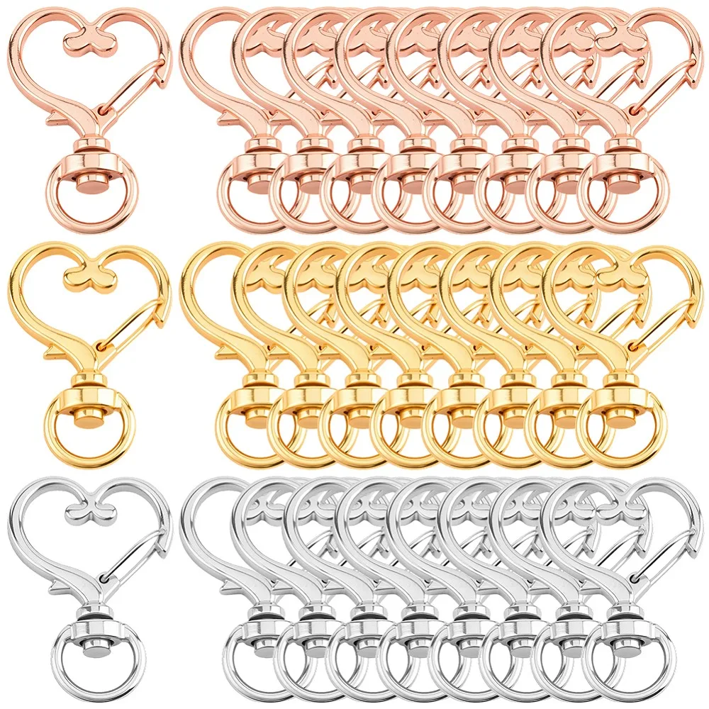 

36Pcs 3 Colors Heart Zinc Alloy Swivel Lobster Clasps Swivel Snap Hook Mixed Color 34.5x23.5x6mm Hole: 5x9mm 12pcs/color