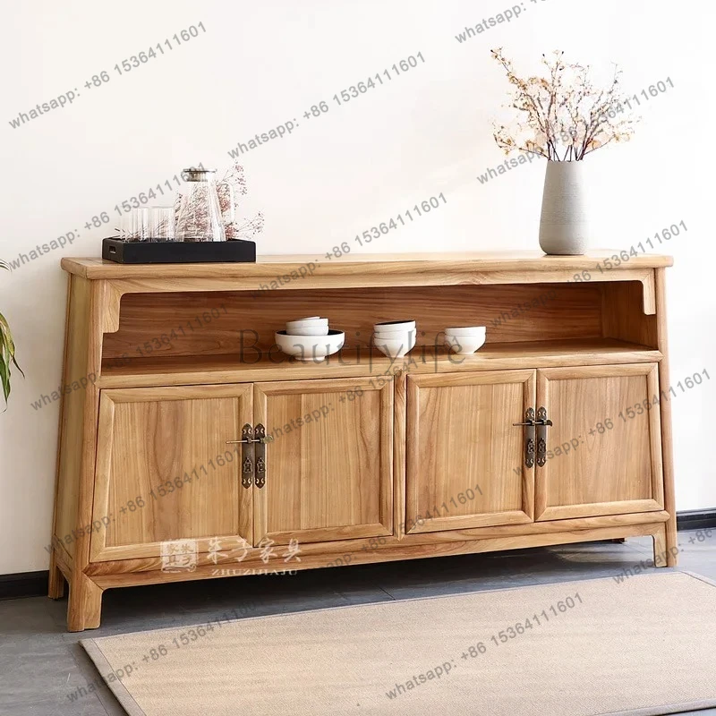 

New Chinese-style entrance cabinet Solid wood living room locker Elm dining side cabinet Liangge Zen