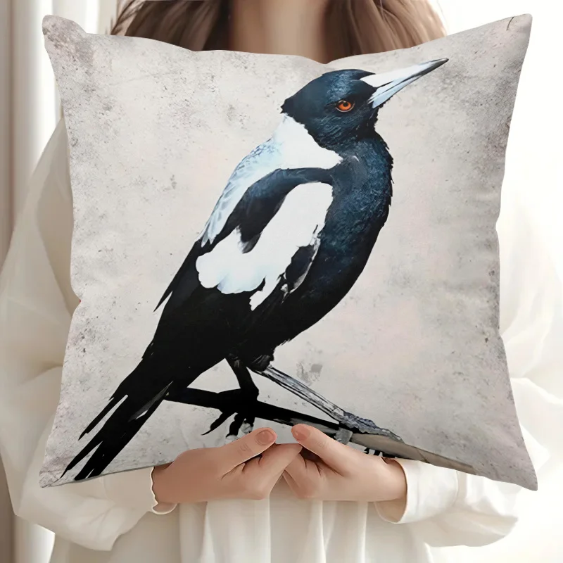 Double Sided Australian Magpie Bird Pattern Decorative Throw Pillow Case Wildlife Nature Art Cushion Cover for Sofa Home Decor