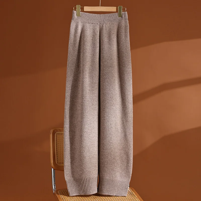 CHICUU Women 100% Wool Pants Wide Leg Casual Loose Style Wool Knitted Pants Autumn Winter Thick High Quality Knitwear