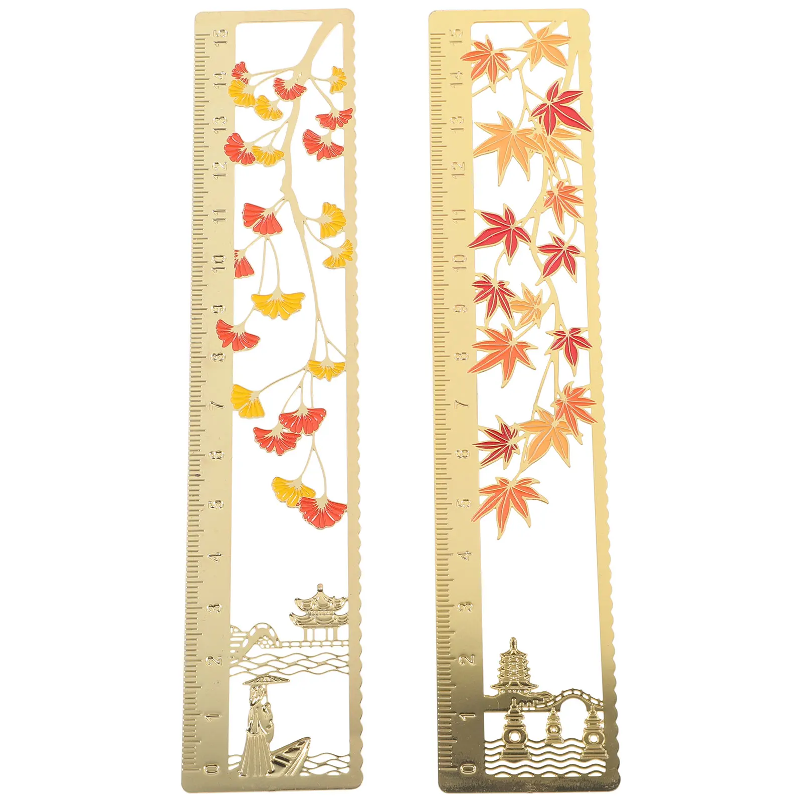 

2 Pcs Bookmarks Chinese Style Ruler for Marking Vintage Cute Metal Reading Marker Element Student