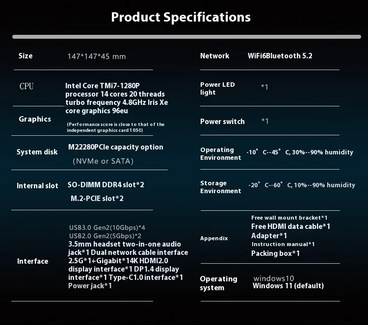 SZBOX Intel Core i9-12900H 13900H Mini PC DDR4 3200Mhz SSD NVMe Win11 Pro WiFi6 BT5.2 Desktop Office Gamer Computer