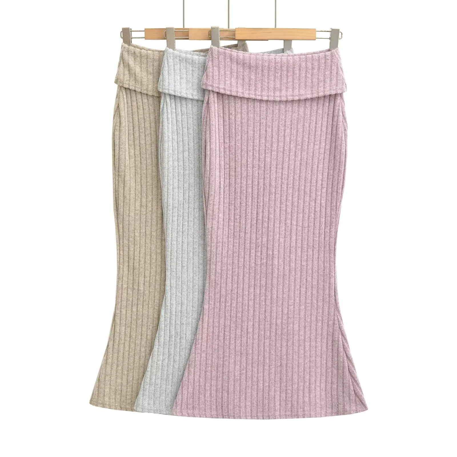 Sexy Slim Fit Bodycon Long Skirt 2025 Autumn Winter New Vertical Ribbed Slim Fit Bodycon Mermaid Solid Color Skirt Charming LXOS