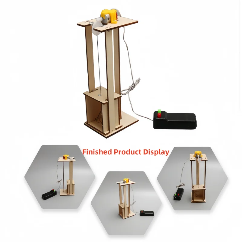 DIY Electric Remote Control Lift Elevator Kit - Wooden Model Science Experiment Puzzle Toy for Kids Educational School Project