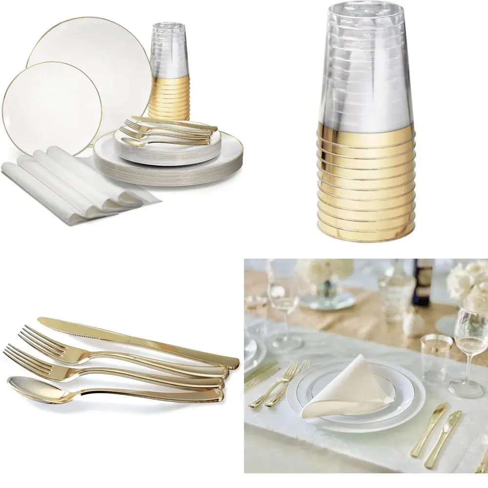 

Набор одноразовых пластиковых тарелок для свадебной вечеринки на 25 человек — тарелки 10,25 и 7,5, столовое серебро, чашки, салфетки