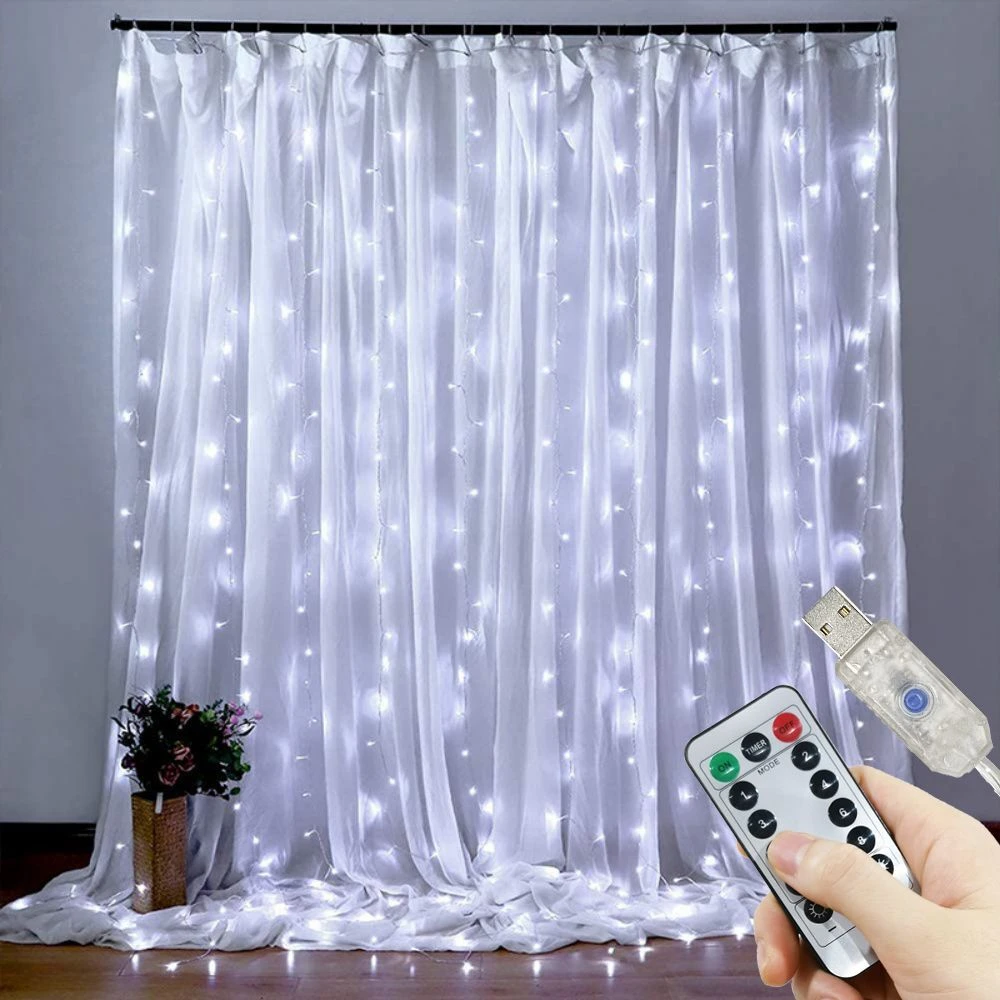 

USB Powered LED Curtain Lights with Remote Control Holiday Christmas Decorations for Home Wedding Birthday Bedroom Party Lights