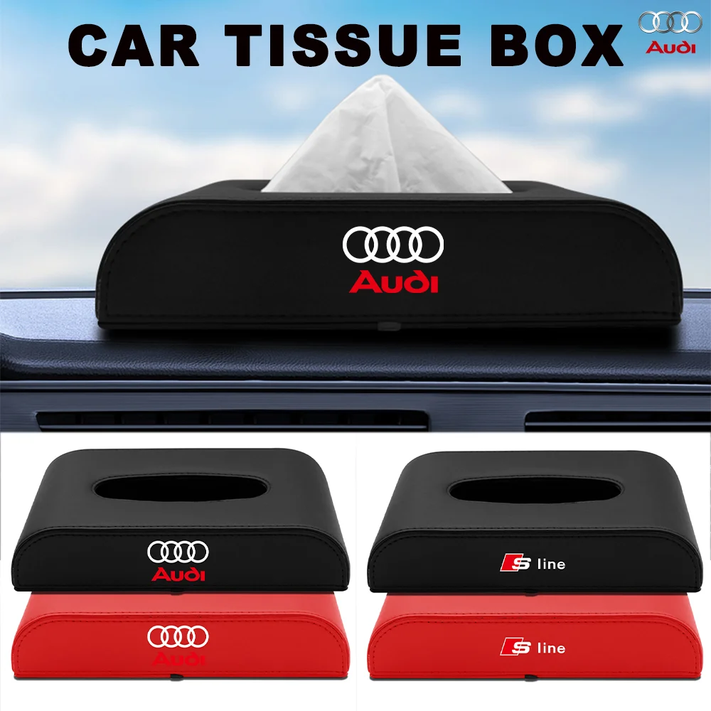 

1PCS Black/Red PU Leather Car Tissue Box Paper Towel Bag Storage For Audi Sline A3 Q3 Q4 B7 S A1 8P B9 C6 TT RS Auto Accessories