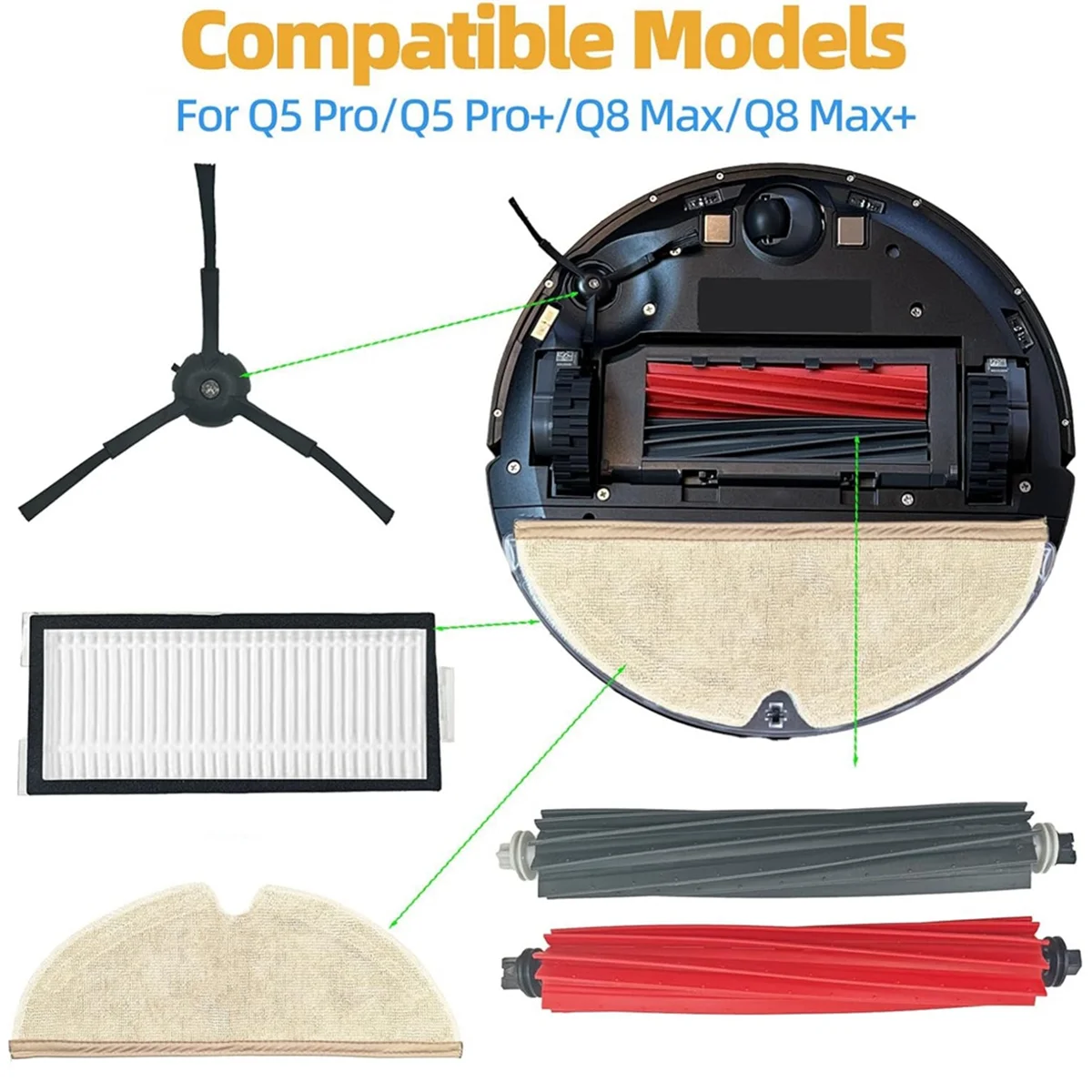 สําหรับ Roborock Q5 Pro/Q5 Pro +/Q8 Max/Q8 Max + เครื่องดูดฝุ่นหุ่นยนต์หลักแปรงด้านข้าง Hepa Filter Mop ผ้าฝุ่นกระเป๋า