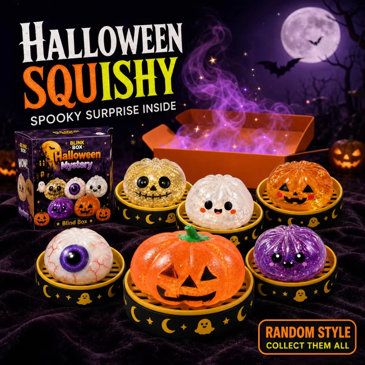 Halloween Mystery Blind Box Squeeze Toy 12Pcs Assorted Glitter Fidget Balls Surprise Stress Relief Toys for Kids Party