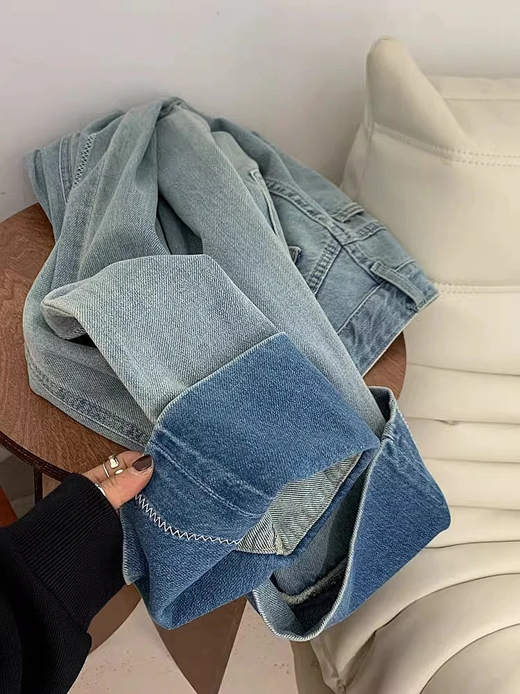 

Американские ретро-брюки с высокой талией и широкими штанинами, синие, повседневные, с отворотами, весна 2026, новые, модные женские брюки