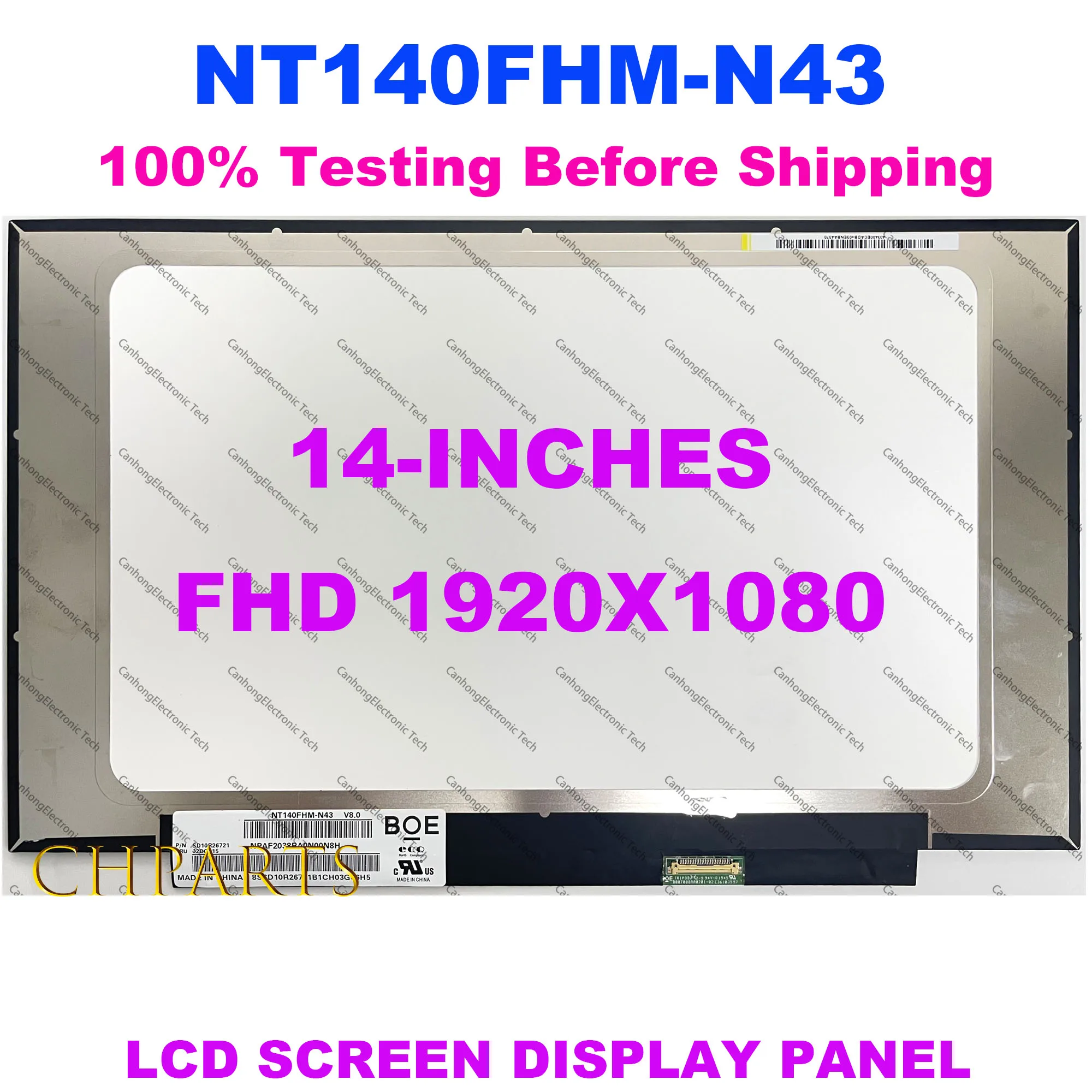 

14" Laptop Screen Replacment Panel B140HTN02.0 Fit NT140FHM-N43 NT140FHM N44 FHD1920x1080 LCD Matrix Display 30Pins 60hz eDP