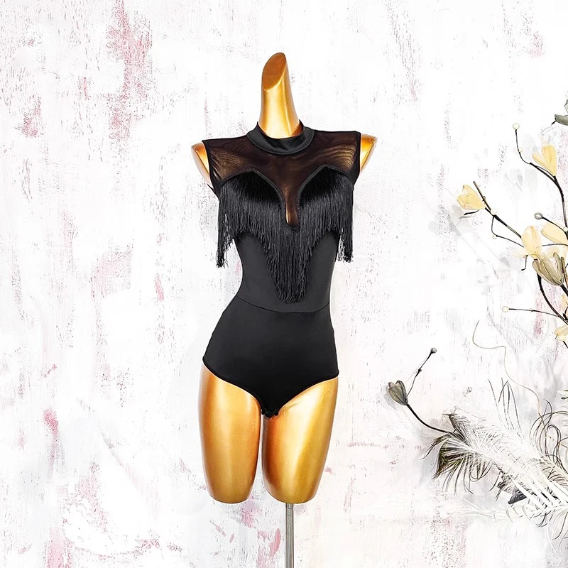 2025 فستان رقص لاتيني أسود لحفلة موسيقية ملابس الرقص تنورة ممارسة ارتداء ملابس الفتيات الإناث خط دعوى المرأة المرحلة السامبا ليوبارد