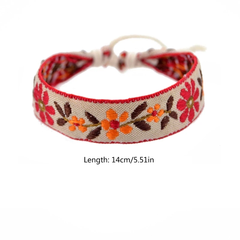 Boho Strawberry Flower Embroidered Bracelet Handmade Braided Bracelet Friendship Wrap Bracelets Thread Woven Wristbands image 6