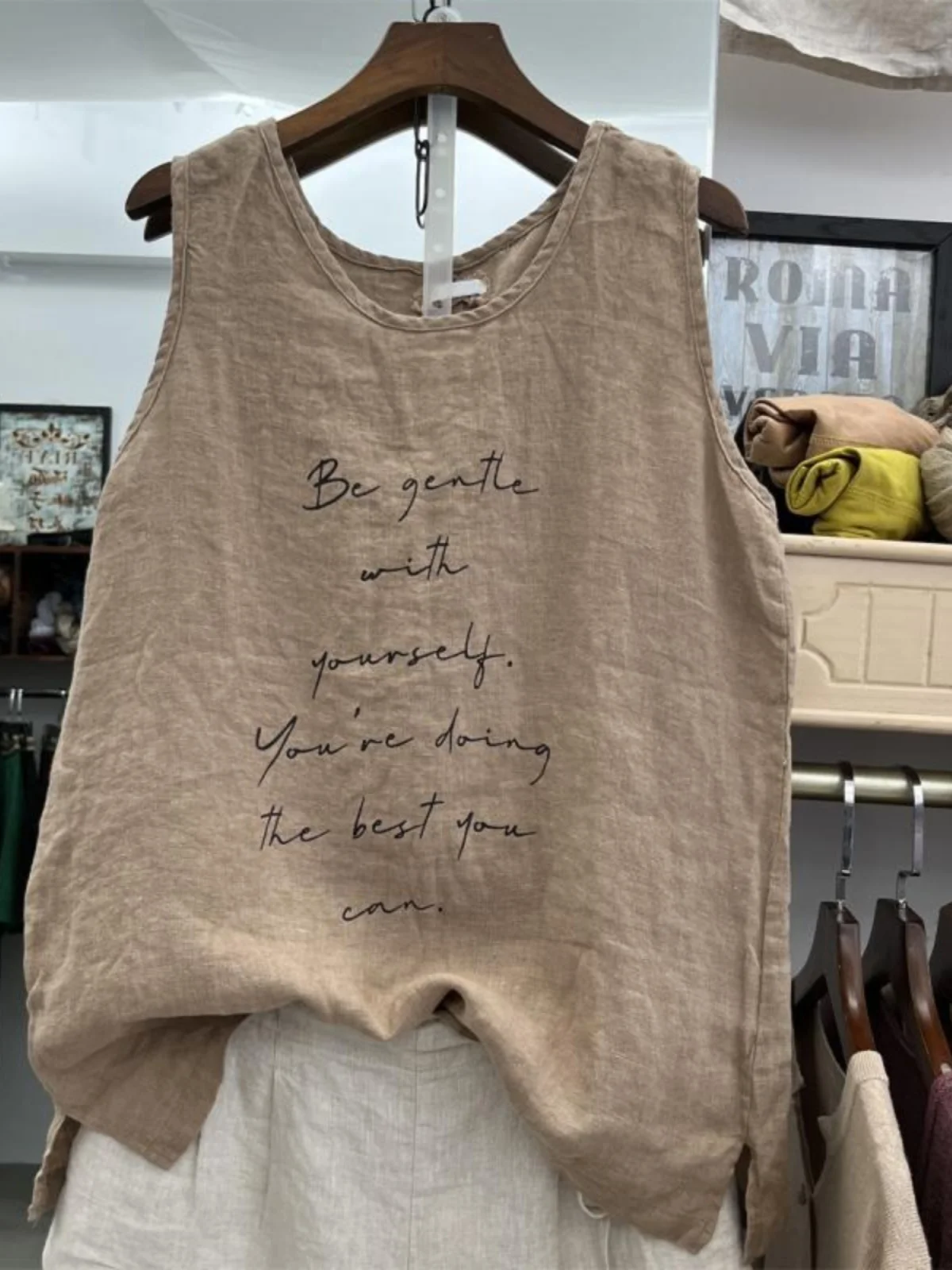 เสื้อกล้ามผ้าลินินผสมคอตตอนทรงหลวม พิมพ์ลาย สไตล์ลำลอง ใส่สบาย เหมาะสำหรับฤดูร้อน ไซส์เล็ก สำหรับผู้หญิง