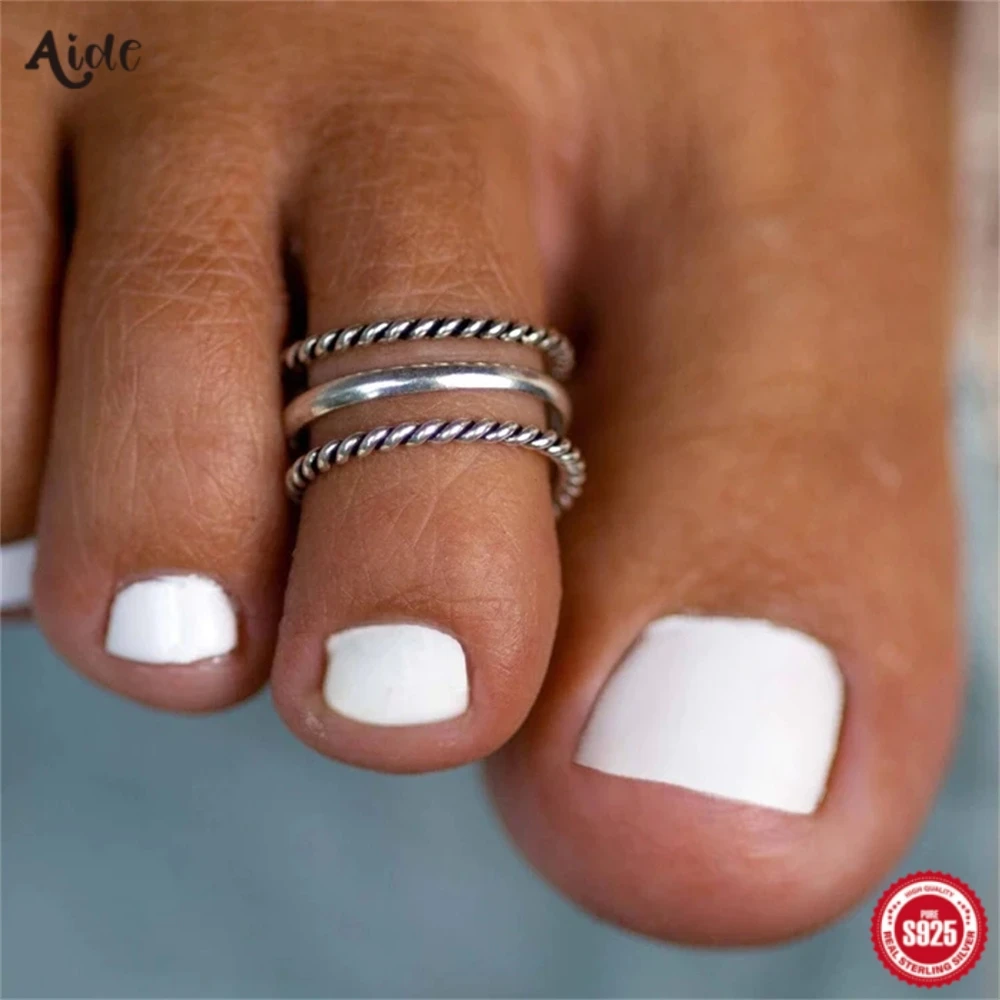 Aide 925 Sterling Silver Hollow Simple Toe Rings High Quality For Women Summer Vacation Beach Party Minimalist Jewelry Gift New