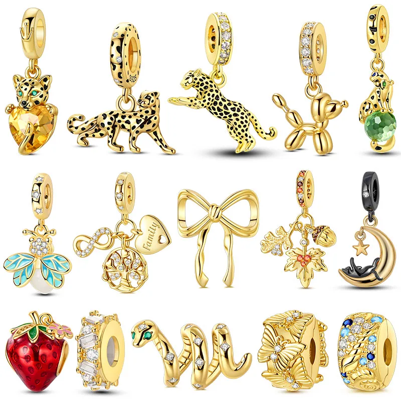 Золотая серия, подвески, бусины из стерлингового серебра 925 пробы, леопардовый оригинальный кулон, подходит для изготовления браслетов, женские ювелирные изделия