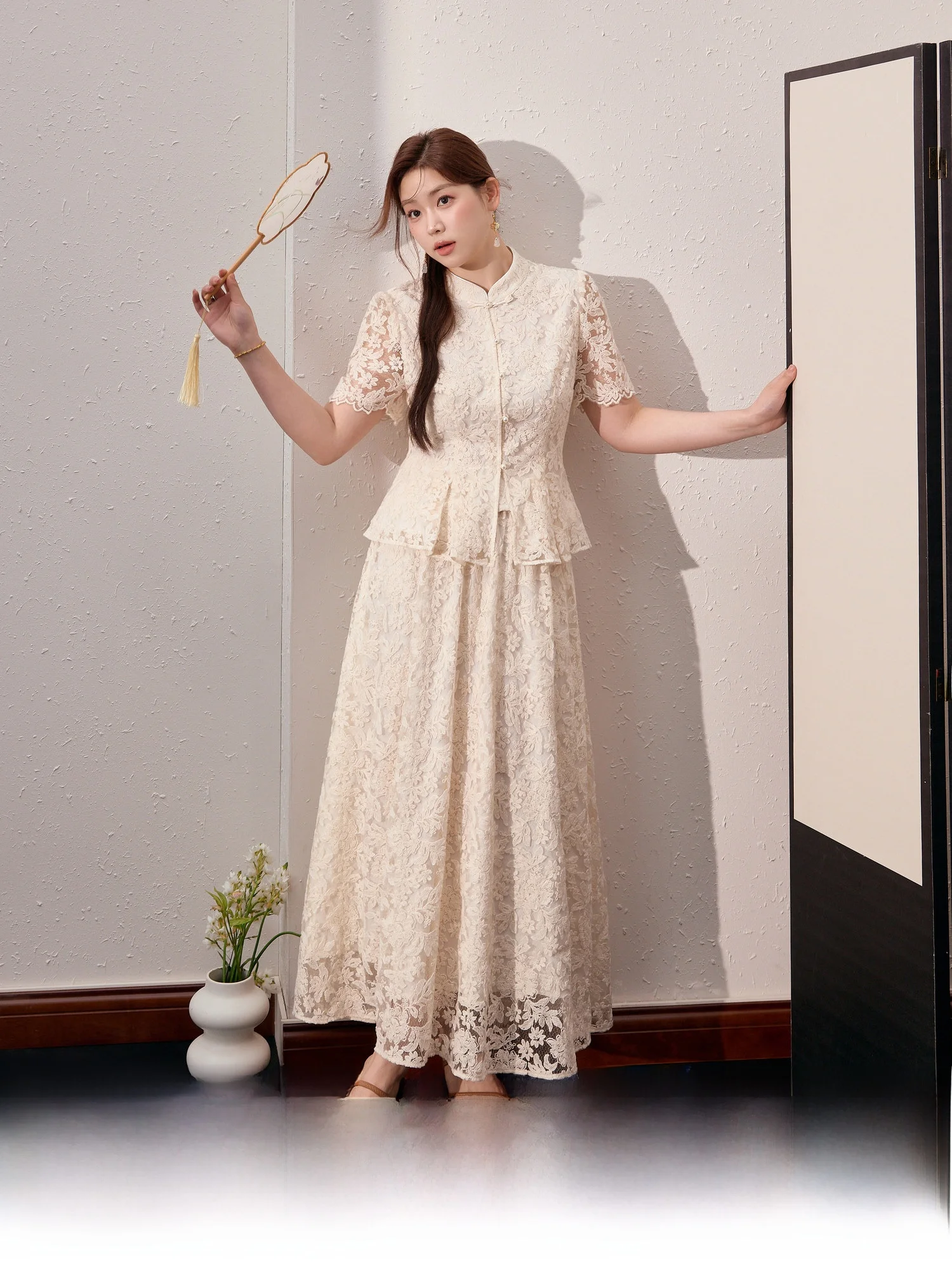 

Blue Language plus Size Women's New Chinese Sle Heavy Embroidery ort Sve Slim A-Line Skirt Summer Beautiful Set