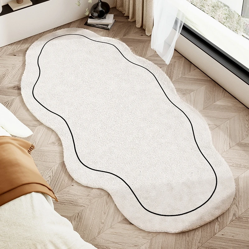 High End French Cream Style Bedroom Bedside Carpet Living Room Large Area Long Geometric Lines Carpet Fluffy Soft Decorative Rug