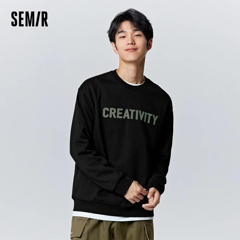 Semir Sweatshirt Men Winter Simple Contrasted Color Texture Letter Print Base Layer Fashion Casual Fit Round Neck Sweatshirt