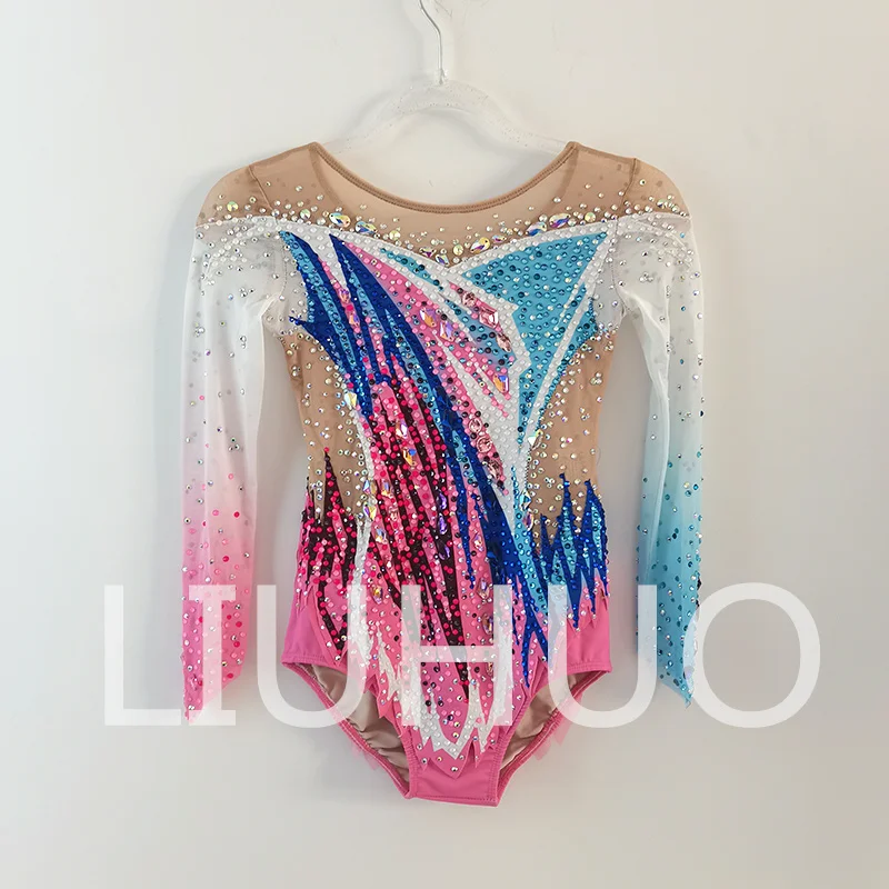 

LIUHUO Rhythmic Gymnastics Leotard Pink-Blue Competitive Cheerleading Performance For Children
