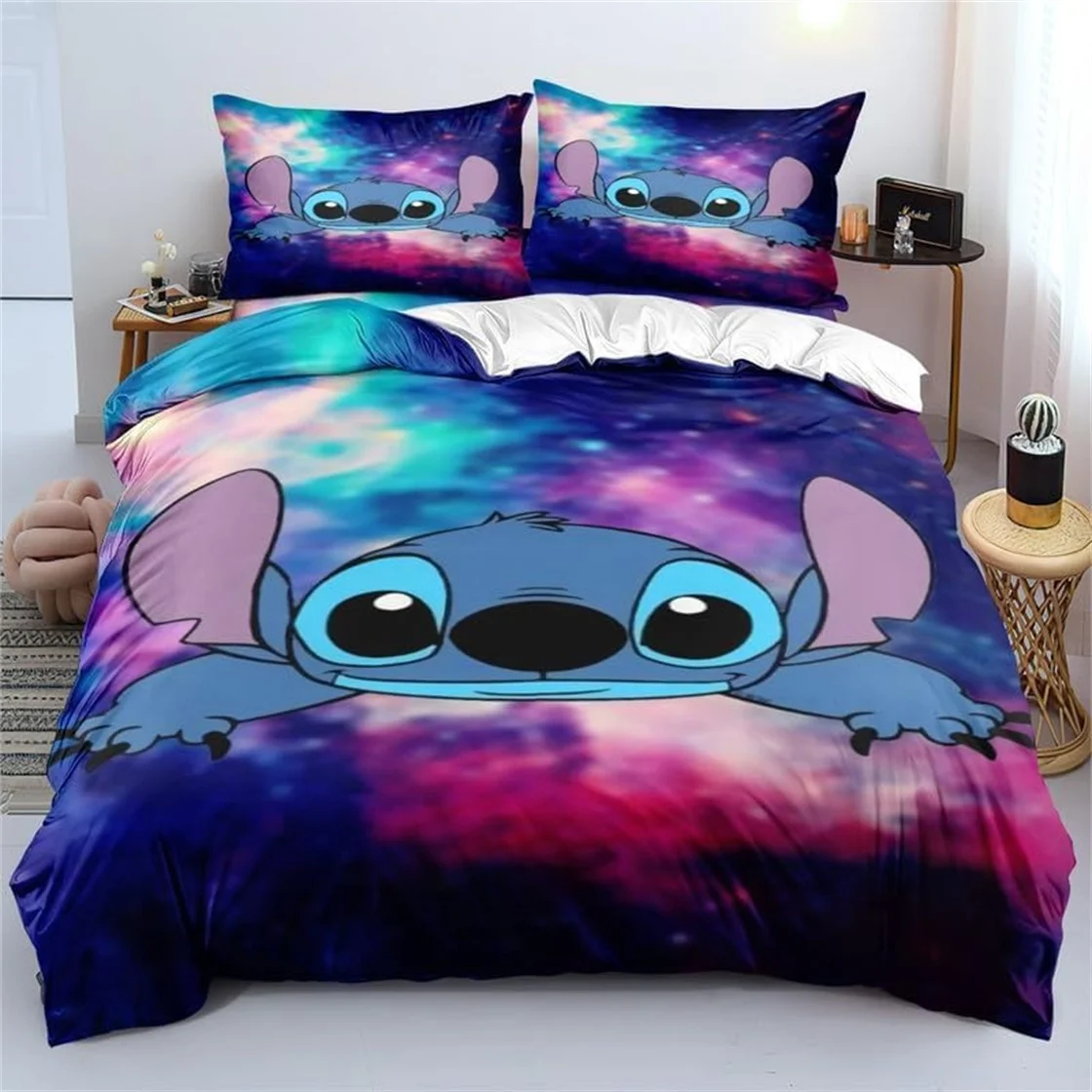 Disney Stitch Bedding Set Anime 3D Lilo&Stitch Bed Cover Single Double Full King Bed King Bed Set Children\'s Soft