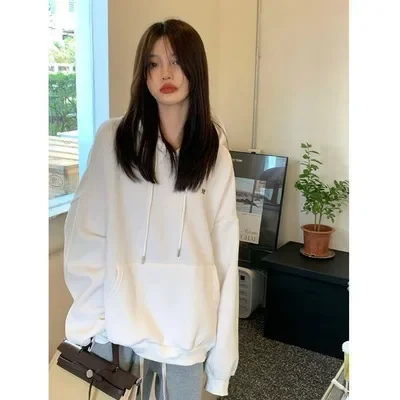 Fleece-Lined Hooded Sweatshirt Women's Couple Costume 2023 Autumn/Winter Loose Fit Casual Jacket Hooded Sweatshirt Women's Cloth