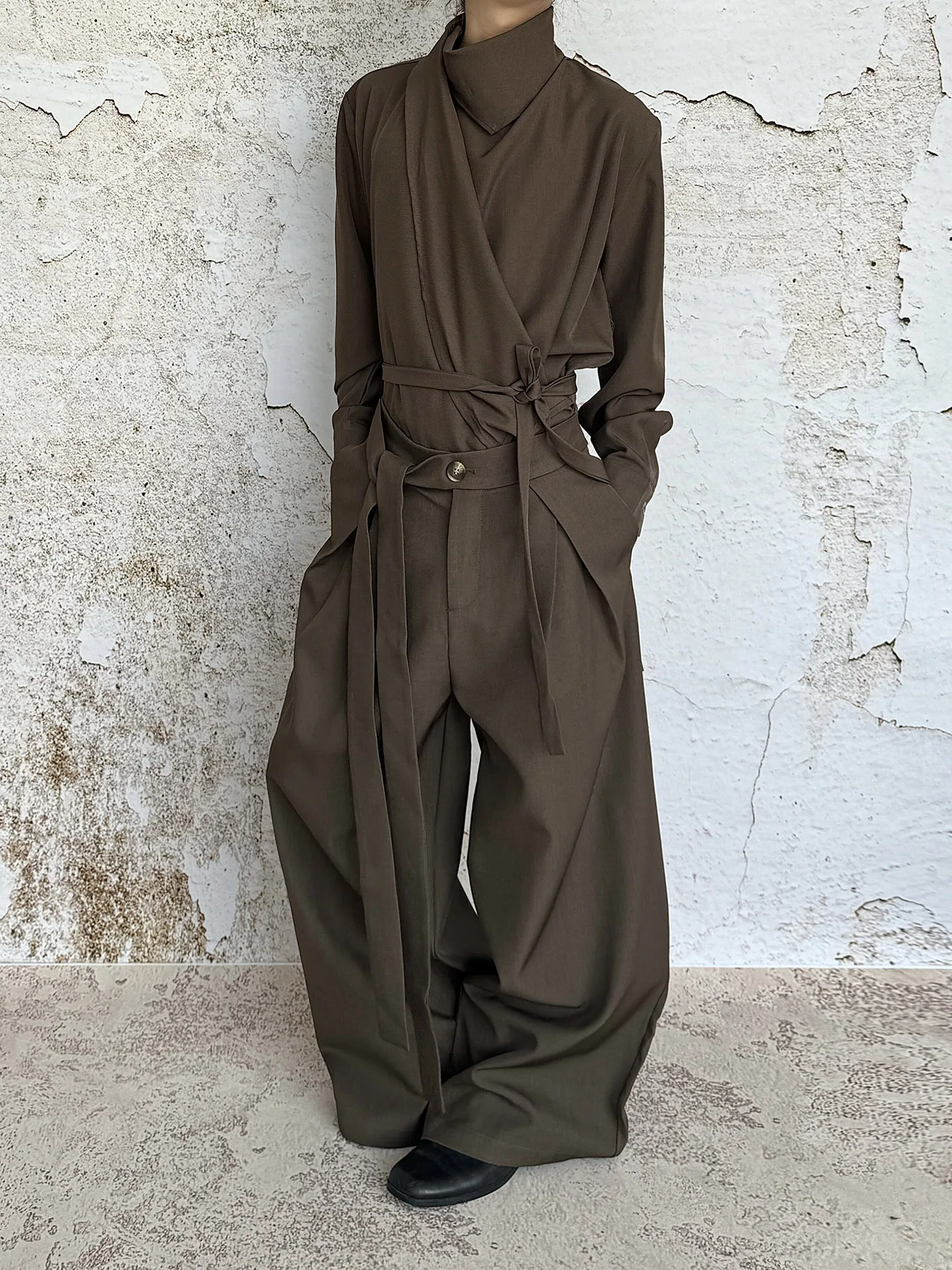 High Waist Wide Leg Suit Pants Pure Color Draped Vintage Style Men's Casual Long Trousers PCGO14GSL Collection