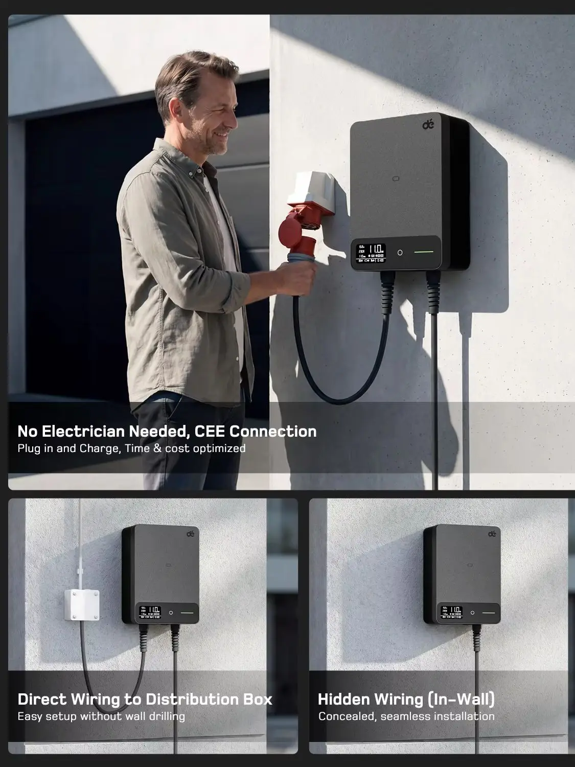 dé Wallbox 11kW Typ 2 Ladestation RCD Typ A 30mA(AC)+6mA (DC) Tuya APP 5m 7,5m 10m 12,5m 15m Kabel für Elektrofahrzeuge