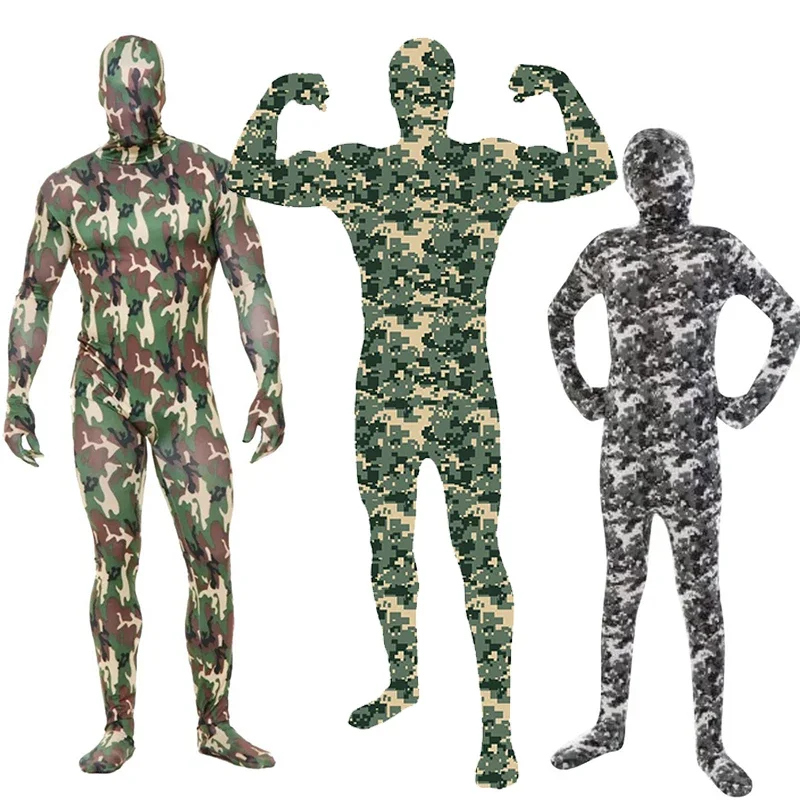 Erwachsene Lycra Spandex Kommando Haut Zentai Anzug Kinder Armee Militär Bodysuit Erwachsenen Tarnung Körper Anzug Halloween Kostüm