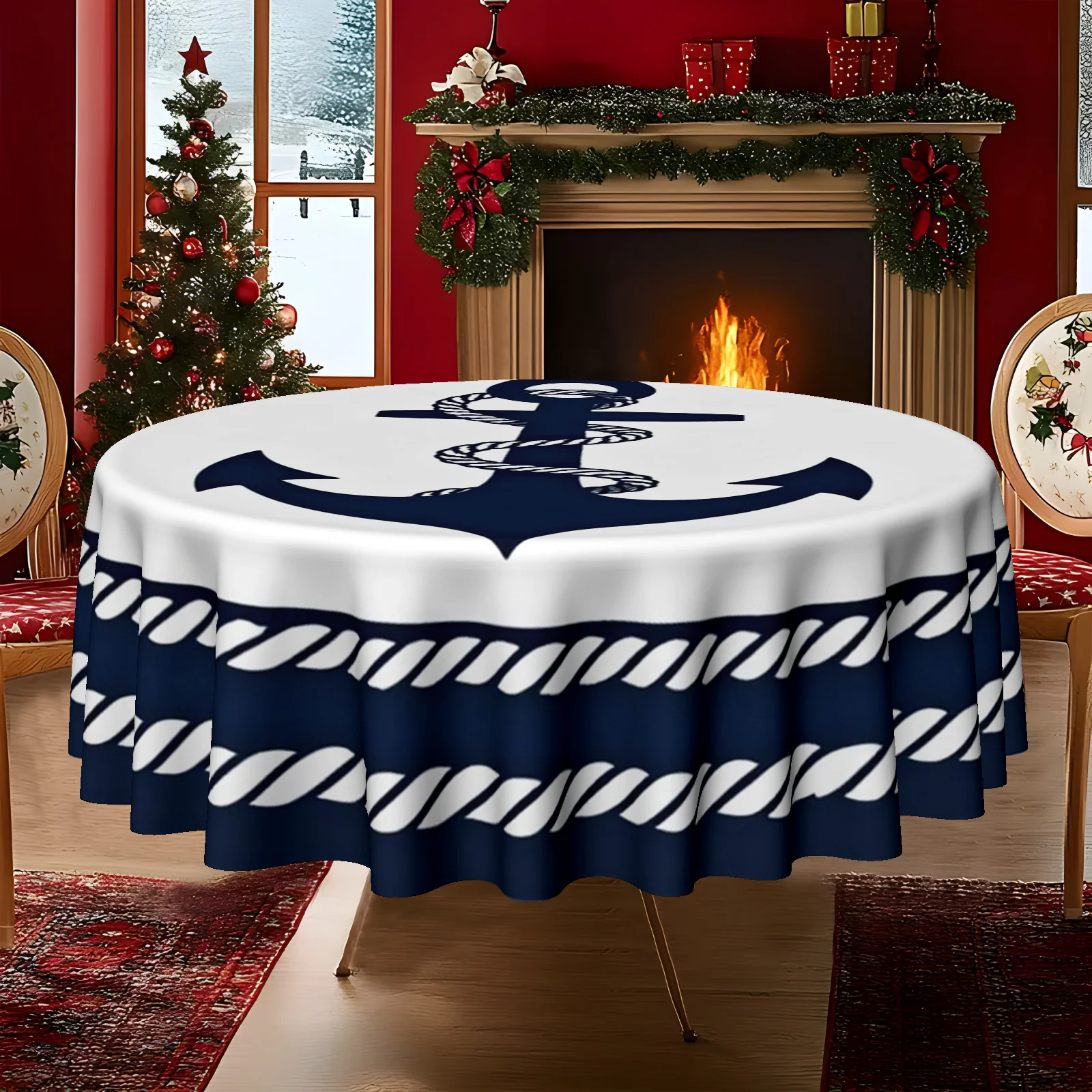1 tablecloth, Christmas, nautical theme - printed tablecloths for kitchens and family dining rooms