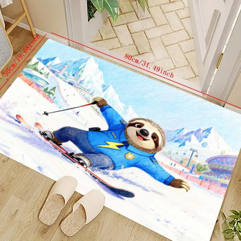 

1 шт. милый улыбающийся лыжный ленивец напольный коврик, коврик для зимних видов спорта с мультяшными полицейскими животными для детской комнаты, спальни, гостиной, дома D