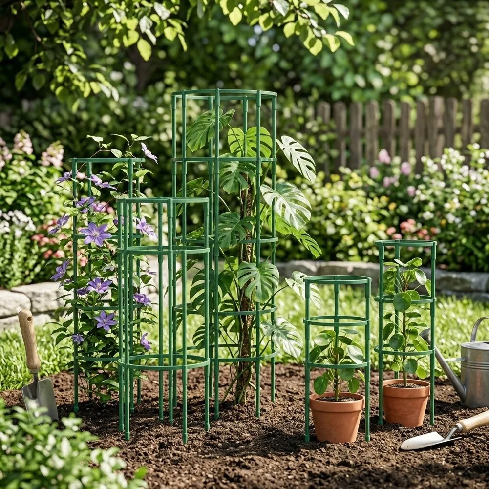 24 Pcs Green Stackable Plant Support Stakes ABS Plastic Garden Stakes for Indoor Outdoor Plants 6.2 x 11.6 Inches