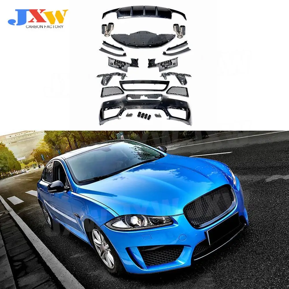 PP Black Body Kits Front Bumper Grills Rear Bumper Diffuser With Exhaust Tips for Jaguar XF Sedan 4 Door to R Style 2011-2015