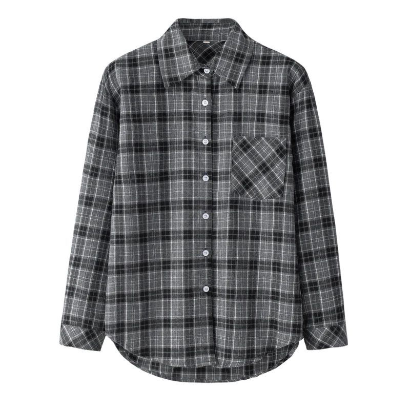 2023 New Women\'s Plaid Shirts Youth College Style Ladies Cotton Casual Loose Tops Blouses Lady Long Sleeve Pocket Blouse Blusas